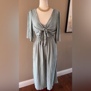 Culotte v neckline jumpsuit in sage